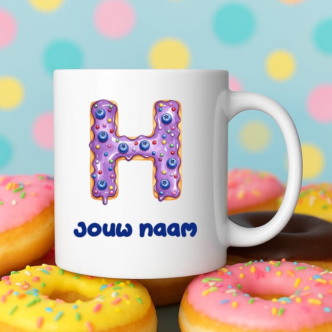 Mok - Donut letter H – Gepersonaliseerd met naam – Grappige Mokken