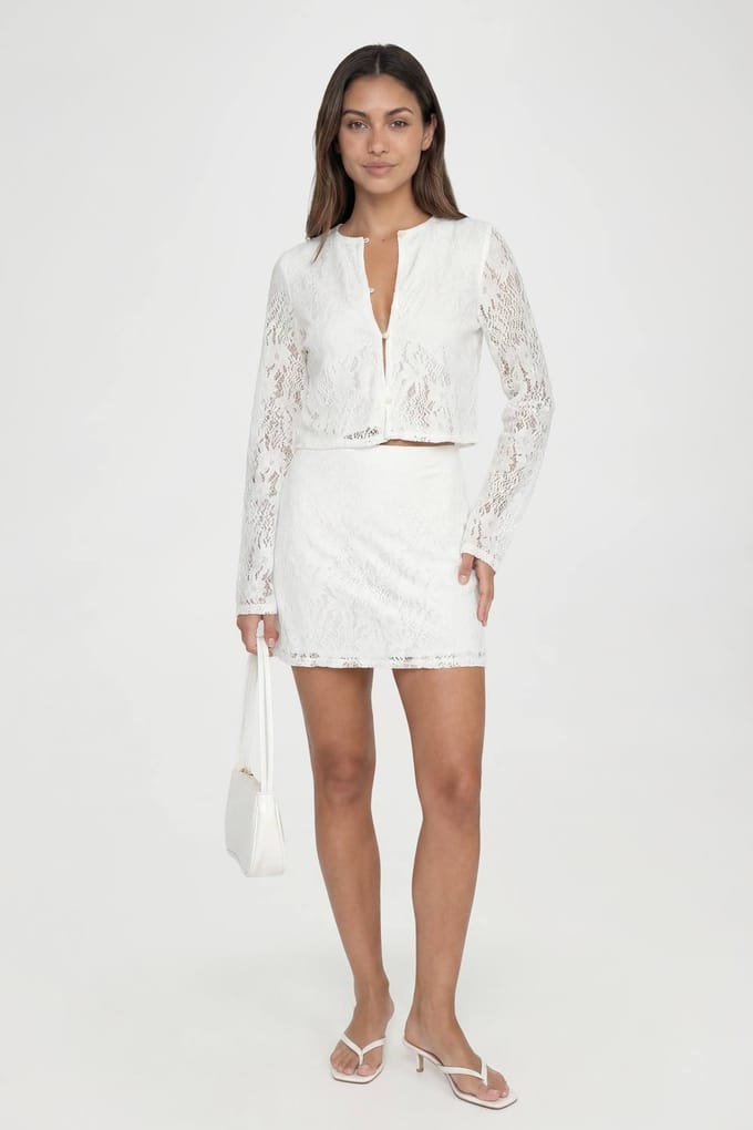 boohoo Dames Tall Gehaakte Set Met Lange Mouwen En Minirok | Wit | Maat: 38