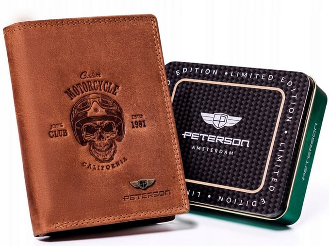 Peterson Skull - Herenportefeuille - Nubuck Leer - Biker Reliëf - RFID