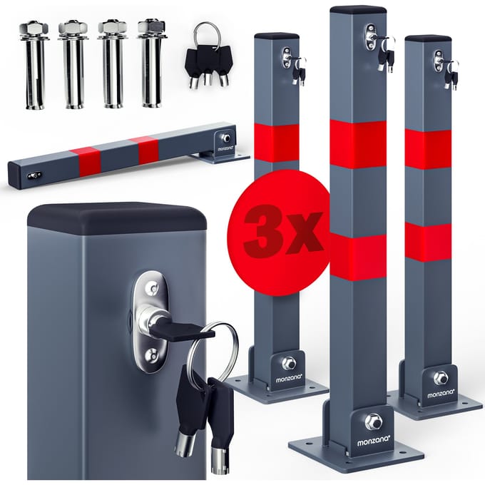 Deuba Parkeerpaal – Set van 3 Staal Incl. Sleutels 65,5x5cm - Grijs