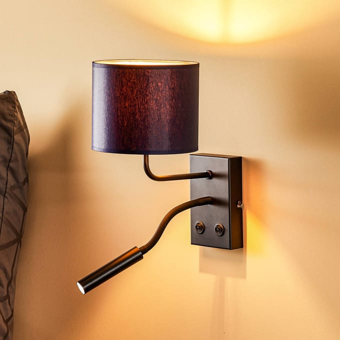 Luminex Wandlamp Soho, cilindrisch, leeslampje blauw/goud