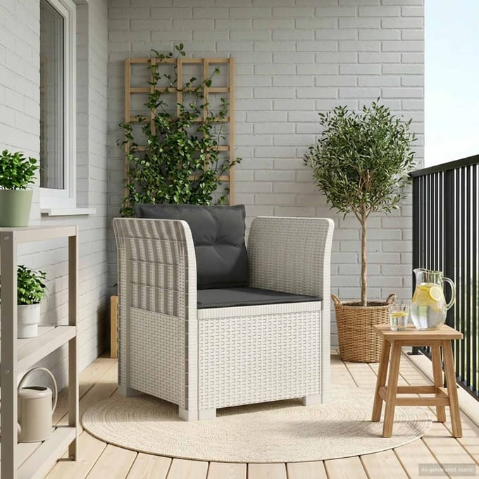 vidaXL - Eén-zits - Fauteuil - met - Kussens - Rieten - Look - PP - Wit