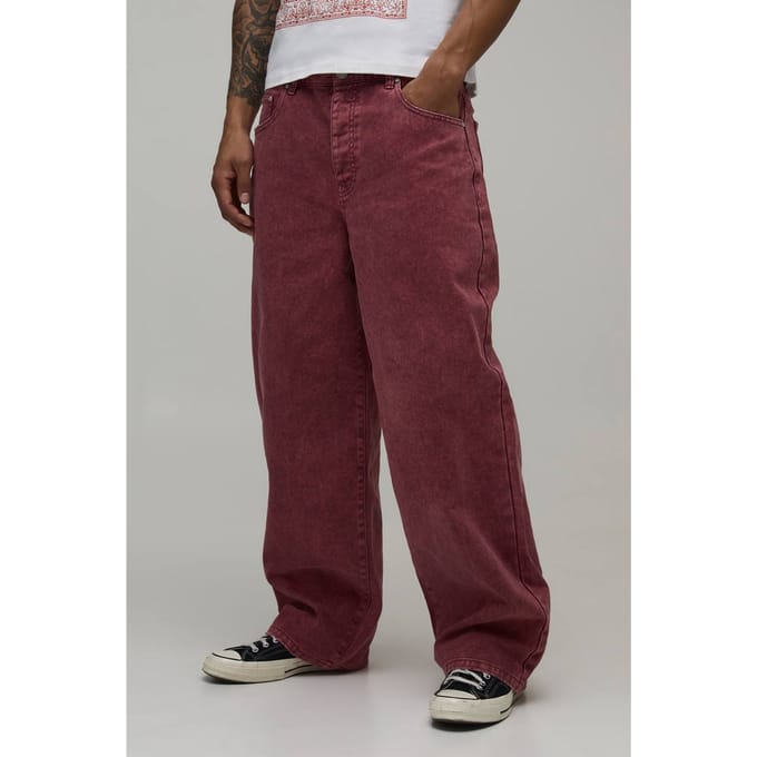 Getinte Versleten Look Super Baggy Jeans | Red | Size 46R