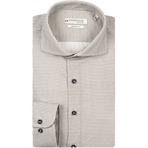 Giordano Overhemd Locarno Soft Brushed Houndstooth Twill Semi Cutaway Collar Soft Grey / male