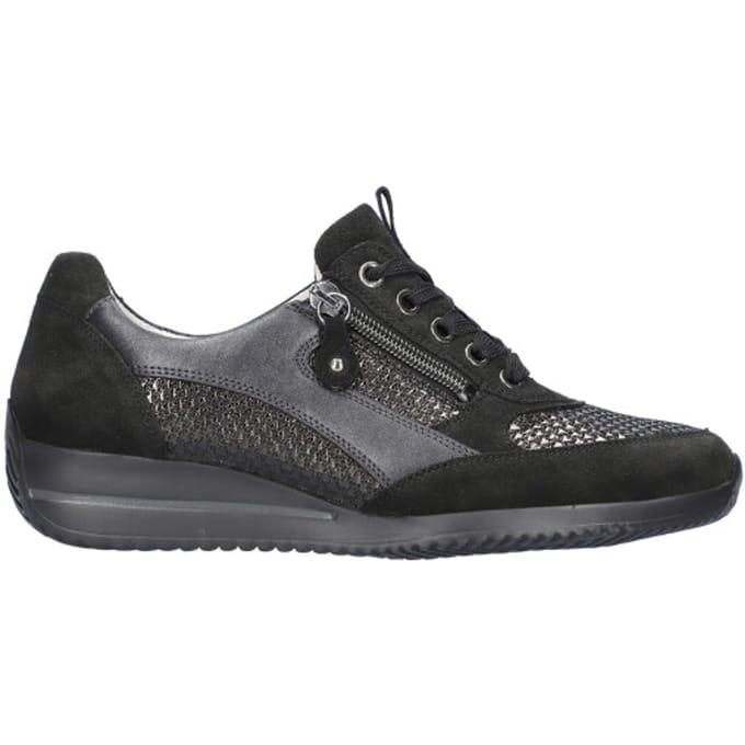 Waldlaufer Leer En Suede Dames Sneakers - Zwart - 39