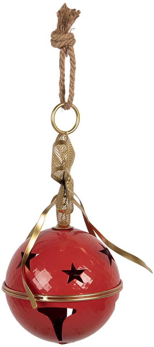 Clayre & Eef Kerstdecoratie Beeld Bel Ø 16x32 cm Rood Metaal