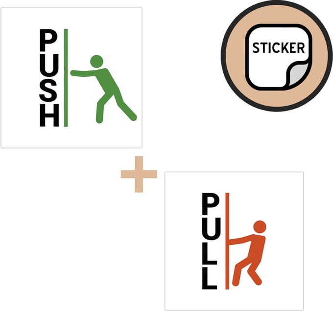 Deursticker set | "Pull"/ "Push" | 10 x 10 cm | Wit | Deur Stickers | Duwen | Trekken | Engels | 1 + 1 stuk