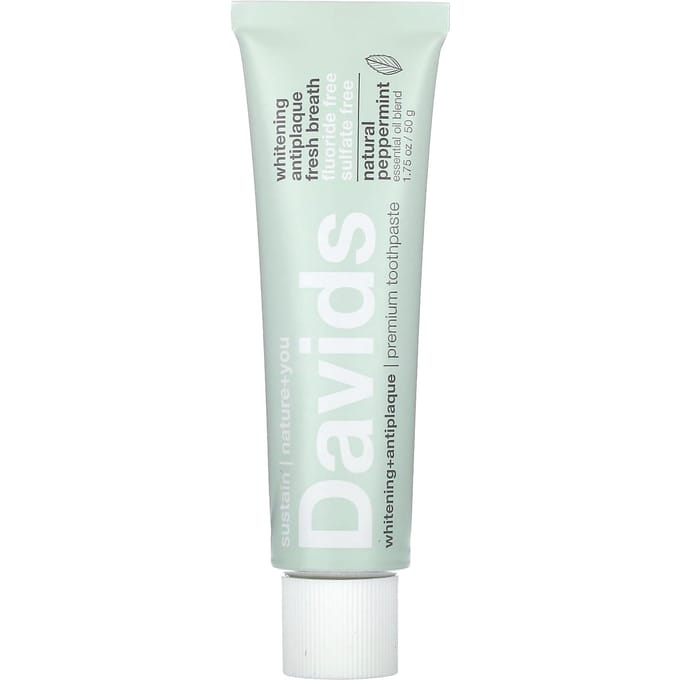 Davids, Dentifrice Premium, Blanchissant et Antitartre, Menthe poivrée naturelle, 1,75 oz (50 grammes) white
