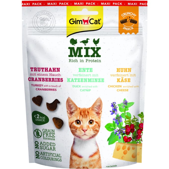 GimCat Crunchy Snacks Eend met Kattenkruid - Mix Kalkoen, Eend, Kip (140 g)