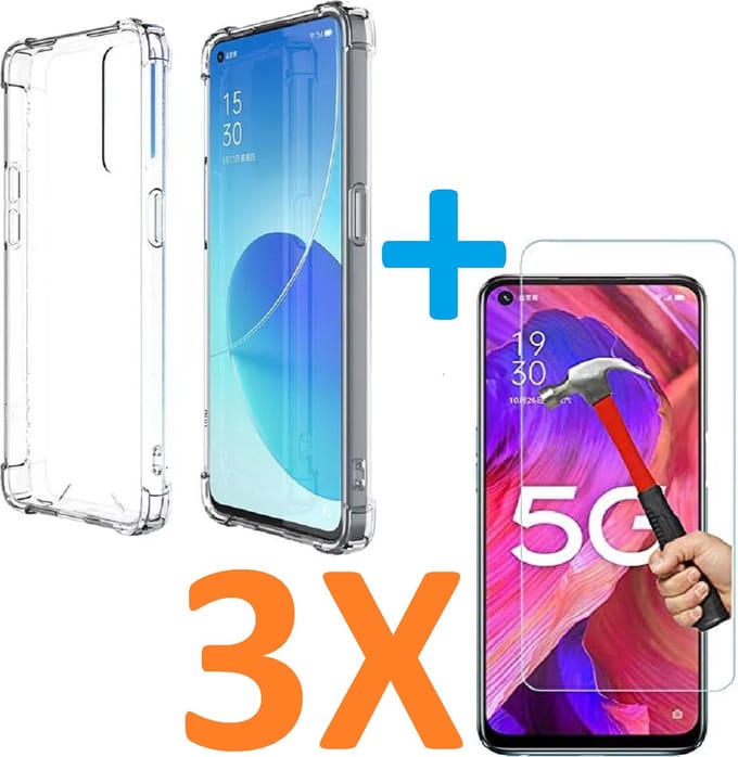 Anti-Shock transparant hoesje silicone met 1 Pack Tempered glas Screen Protector Geschikt voor: Oppo A96 5G