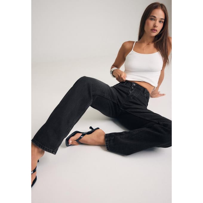 Stradivarius Slim fit jeans in recht model  ZWARTE DENIM WASSING 44