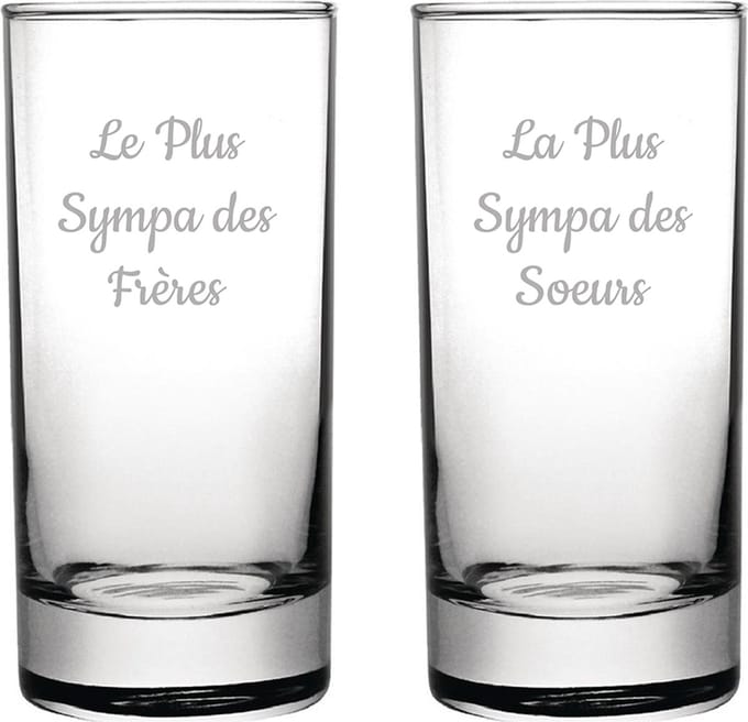 Longdrinkglas gegraveerd - 28,5cl - Le Plus Sympa des Frères & La Plus Sympa des Soeurs