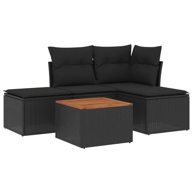 vidaXL - 5-delige - Loungeset - met - kussens - poly - rattan - zwart