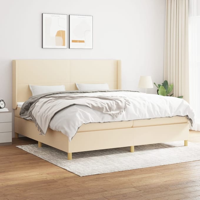 vidaXL - Boxspring - met - matras - stof - crèmekleurig - 200x200 - cm