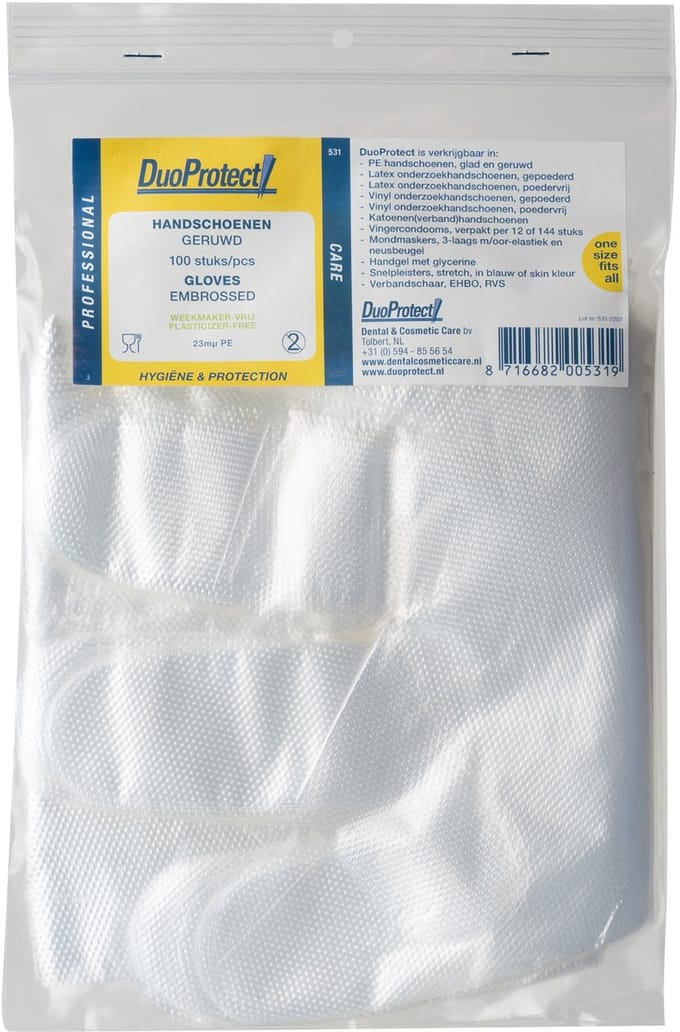 Duoprotect Wegwerphandschoen transparant ruw 100 Stuks