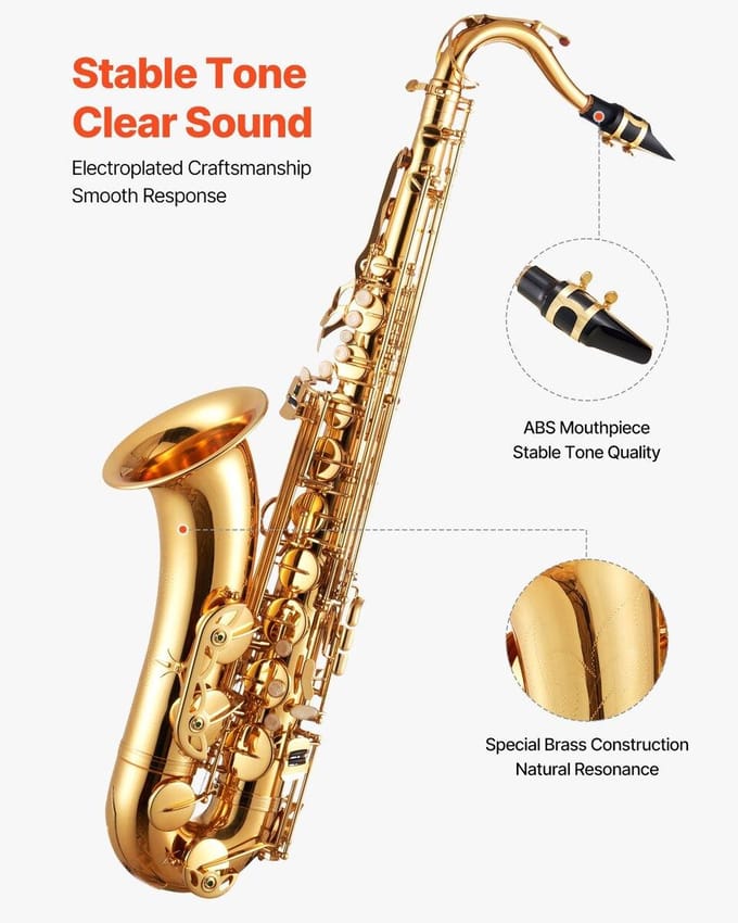Goudmessing Tenorsaxofoon Bes Saxofoon Beginner Set met Koffer Mondstuk