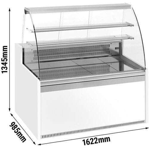 GGM Gastro Gebaksvitrine - 1622x985mm - 271 liter - gebogen ruit - met 2 deur(en) - met 2 legroosters zilver