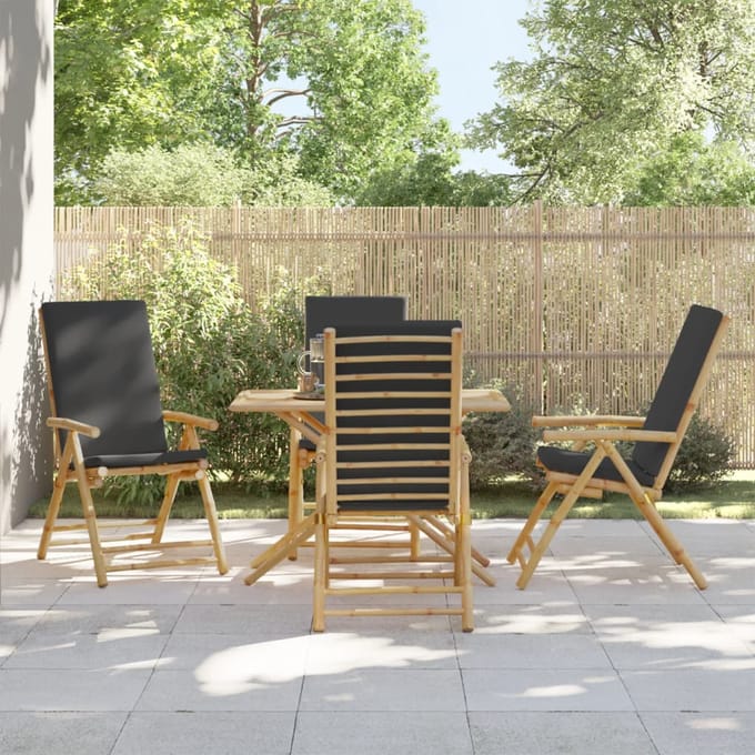vidaXL - Tuinstoelen - 4 - st - inklapbaar - met - kussens - bamboe - donkergrijs
