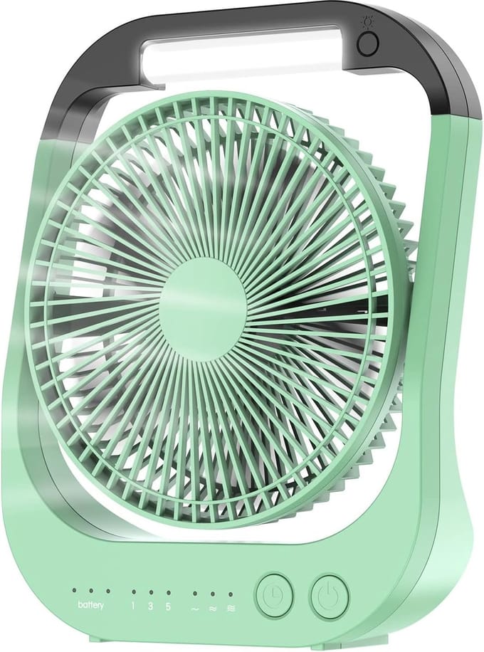 Camping ventilator 10000mAh oplaadbaar - Tafelventilator met LED lamp, timer, 4 snelheden en 180° rotatie