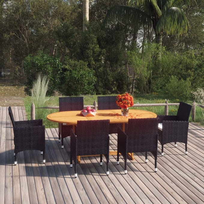 vidaXL - 7-delige - Tuinset - poly - rattan - zwart