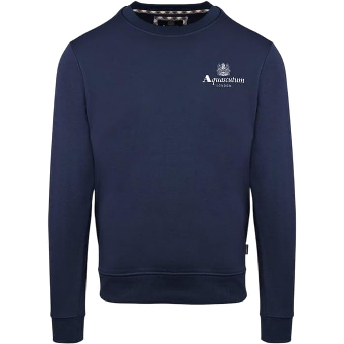 Aquascutum Heren Katoenmix geribbeld kraag Regular Sweatshirt (Marine)