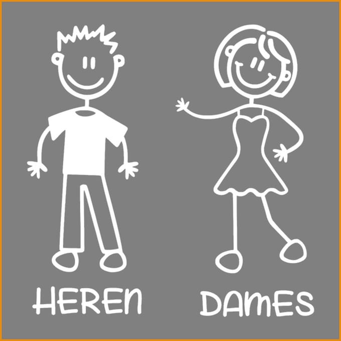 Deursticker Toilet - WC - Heren - Dames - Horeca - Restaurant - Kantoor - wit - 17cm x 18cm