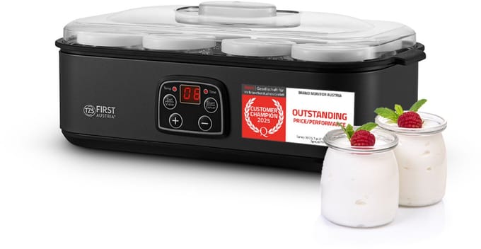 Yoghurtmaker met 8 glazen potjes van 180 ml - 1,4 L - instelbare temperatuur - LED-display - automatische uitschakeling - Grijs
