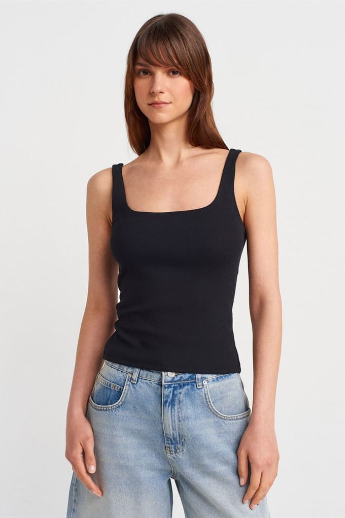 Geribbelde vierkante hals mouwloze blouse
