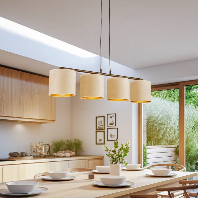 EMIBIG LIGHTING Hanglamp Jari stoffen kap 4-lamps lang, wit-goud