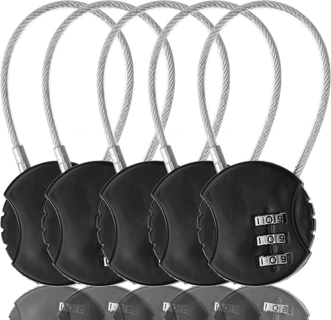 Hangslot met Cijfercode - 5 Stuks - Weerbestendig - Fietsslot met Kabel - 3-Cijferige Code