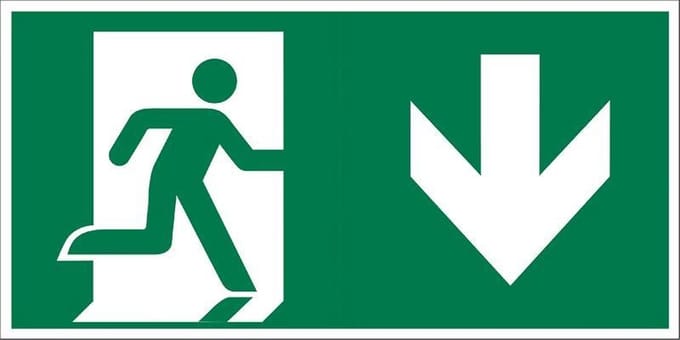 Pickup Vluchtweg - Naar beneden - conform NEN-EN-ISO 7010 bord 30x15 cm