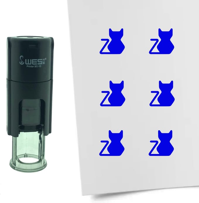 CombiCraft Stempel Kat 10mm rond - blauwe inkt
