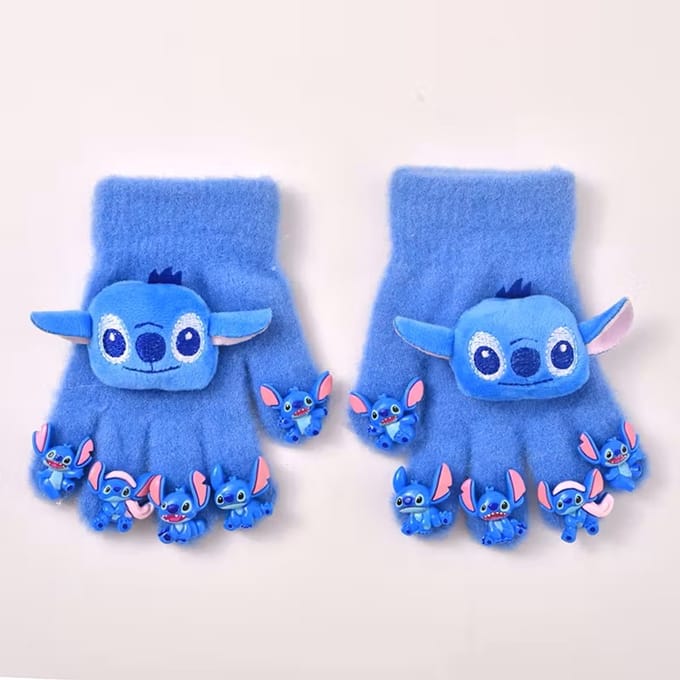 Stitch handschoenen - lichtblauw - pluche - 14 x 6.5 cm