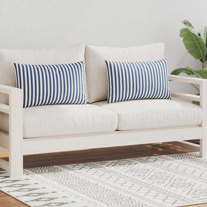 vidaXL - Buitenkussens - 60x40 - cm - gestreept - marineblauw - 2 - st