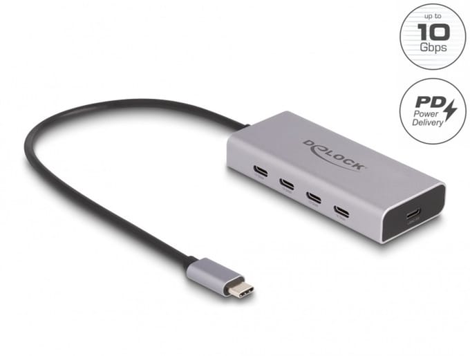 DeLOCK - hub - 10 Gbps PD 85 Watt with 30 cm connection cable - 5 ports USB hub - 5 - USB 3.0 - Grijs