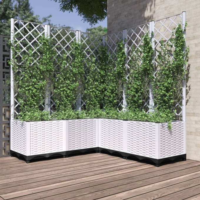vidaXL - Plantenbak - met - latwerk - 120x120x136 - cm - polypropeen - wit