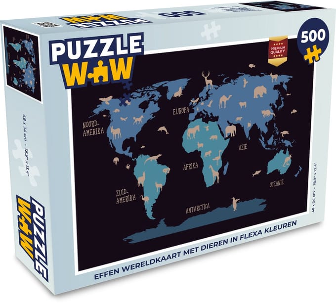 Puzzel Wereldkaart Kinderen - Dieren - Bruin - Legpuzzel - Puzzel 500 stukjes