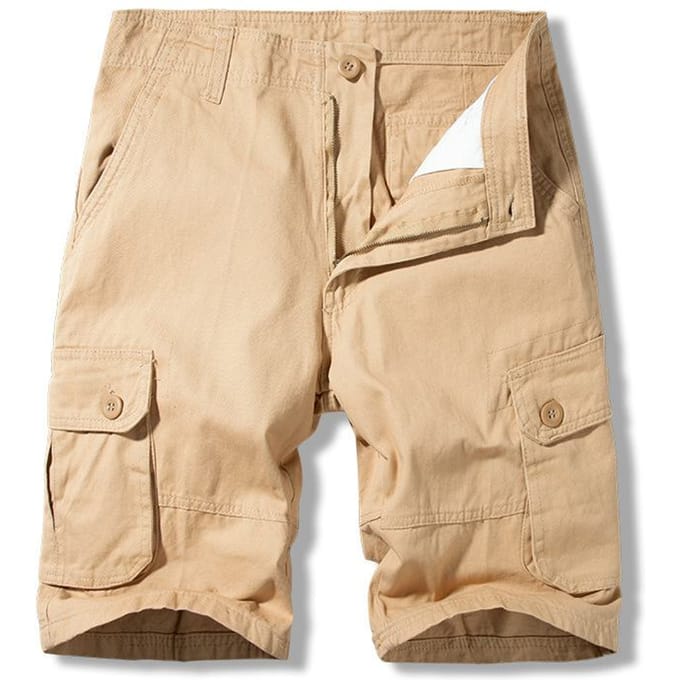 Heren zomer losse effen kleur 5-punts shorts: Trendy en casual strandbroek 32 (approx. 25 inches) kaki