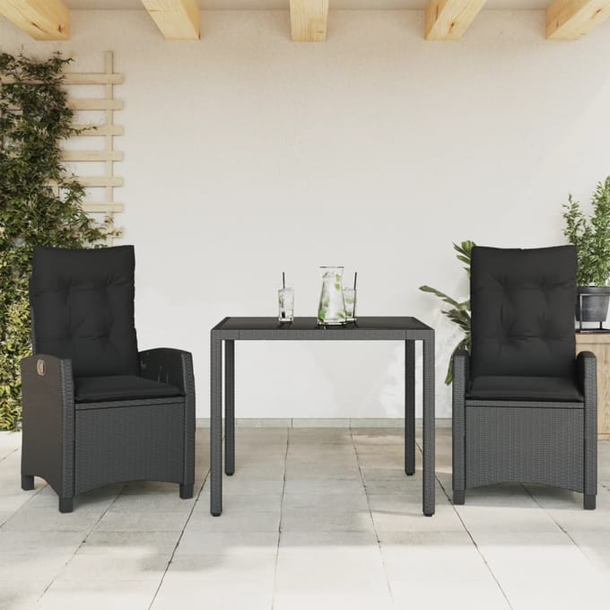 vidaXL - 3-delige - Tuinset - met - kussens - poly - rattan - zwart