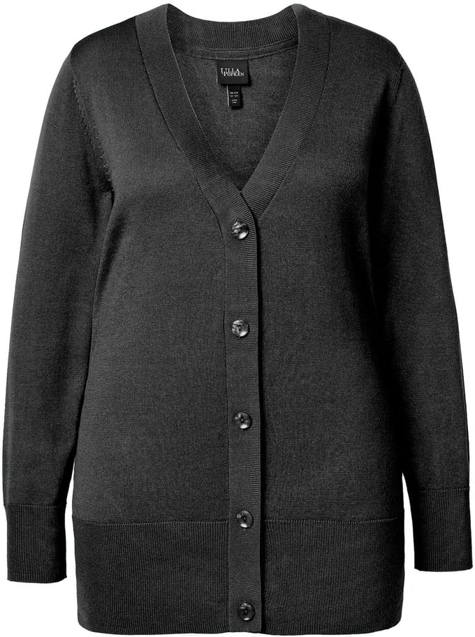 Ulla Popken - Dames - Vest V-hals knoopsluiting fijn breisel - Zwart - Maat 42+