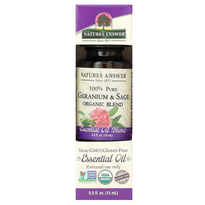 Nature'S Answer, 100% Pure Organic Essential Oil Blend, Geranium & Sage, 15 Ml (0.5 Fl Oz)