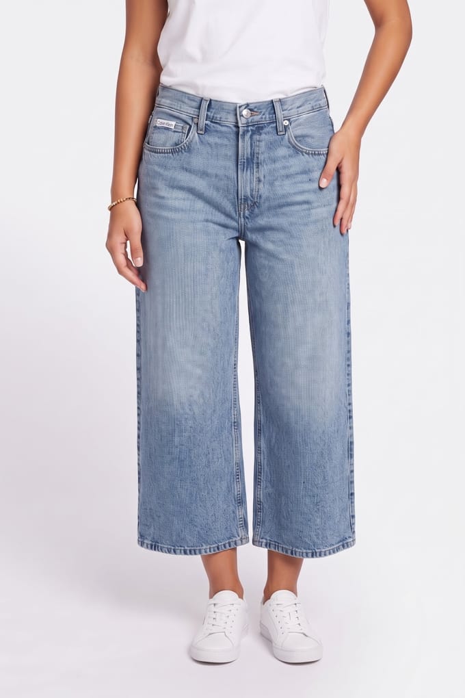 Calvin Klein High Rise Denim Culotte Transmitter Größe: W29 | Ausgestellte Hosen Outlet | Damen | Blau