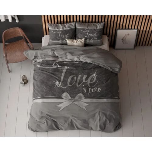 Sleeptime Dekbedovertrek Pure Love Grijs - Eenpersoons 140 x 200/220 cm + 1 kussensloop