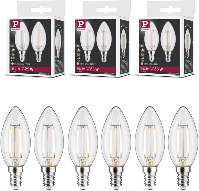 Filament 230 V LED kaars E14 E14 Set van 6 E14 35 mm 2700K 6x2,7W 6x250lm 230V Helder