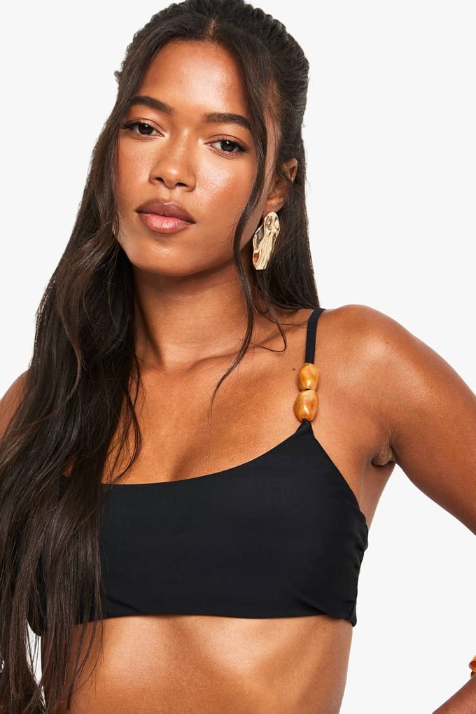 boohoo Dames Resine Steen Scoop Neck Bikini Top | Zwart | Maat: 34