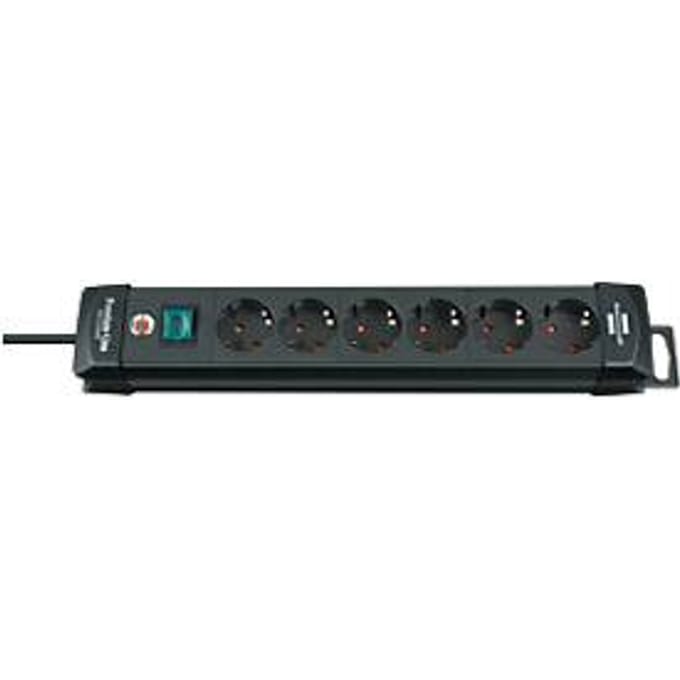 Brennenstuhl Premium-Line, 6-voudige stekkerdoos (stekkerblok met schakelaar en 3m kabel - 45° hoek van de beschermingscontactdozen) zwart