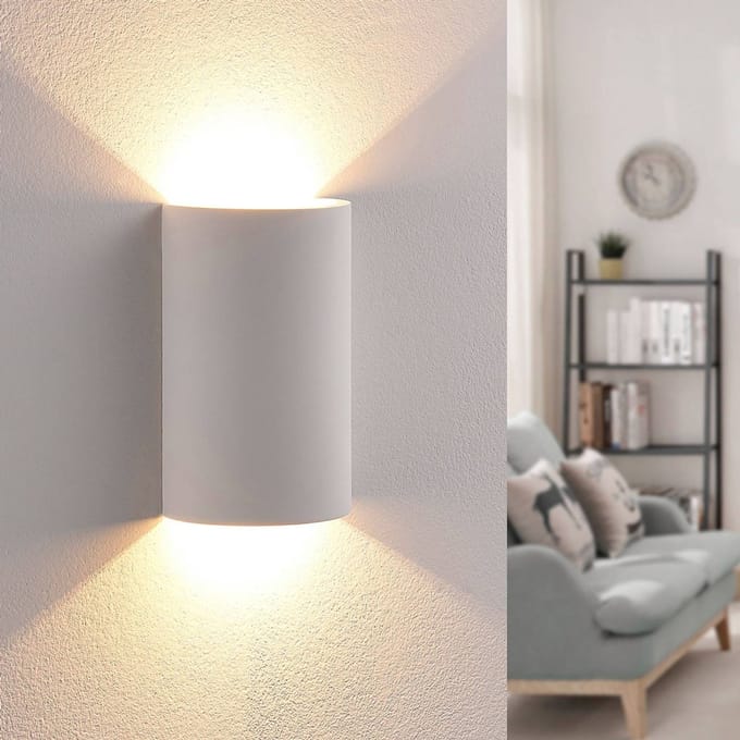 Lindby LED wandlamp Jenke, hoogte 16 cm, wit, gips