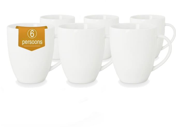 vtwonen - Basic - Set van 6 - Mokken met Oor - Wit - Porselein - 275ml