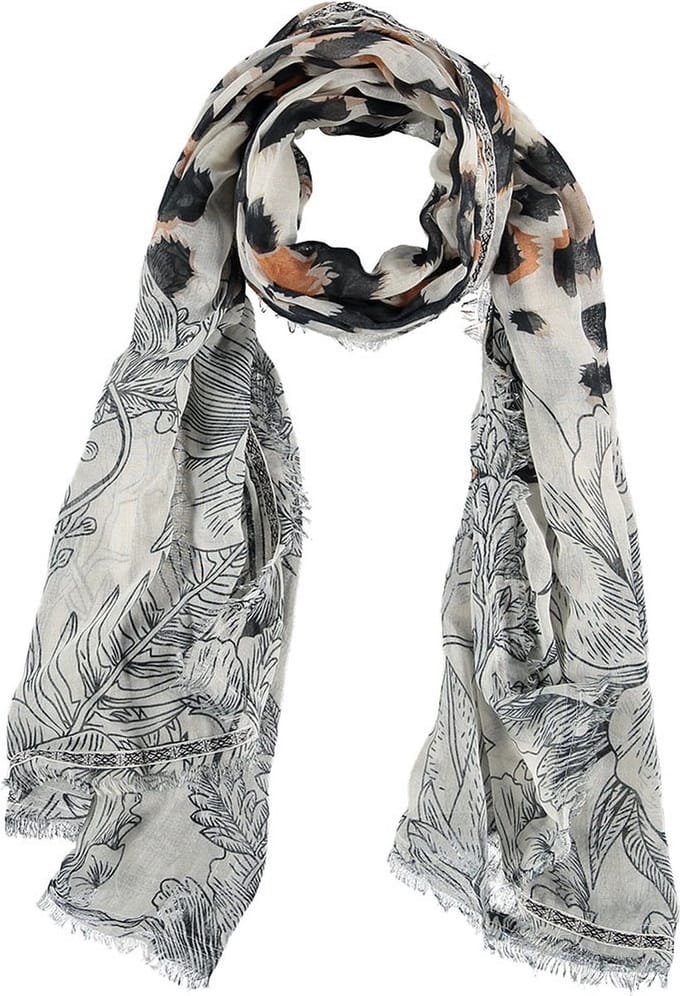 Sarlini Langwerpige Sjaal Leopard/Leaves Zwart