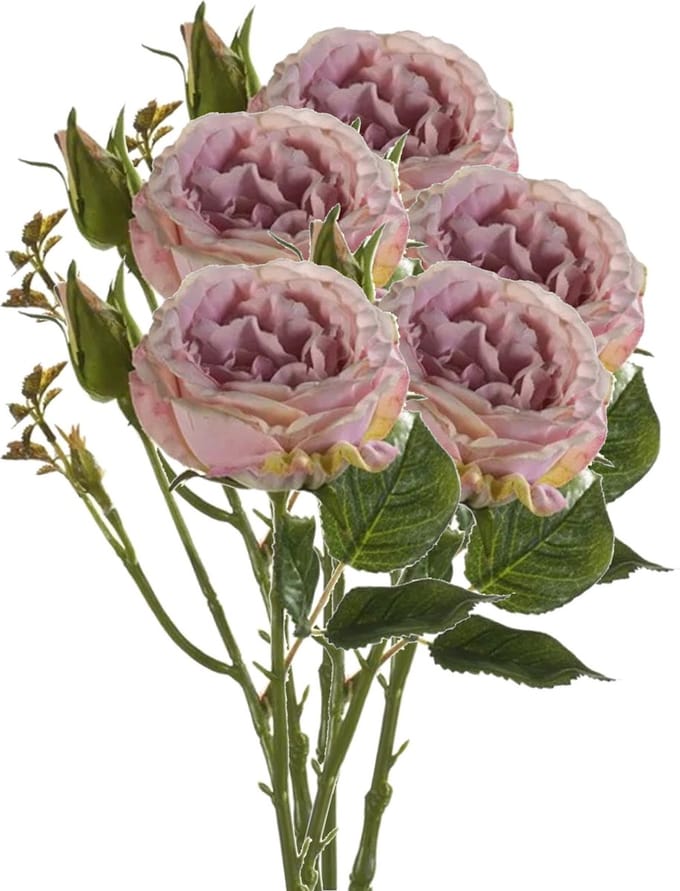 Emerald Kunstbloem roos Anne - 5x - paars - 37 cm - decoratie bloemen